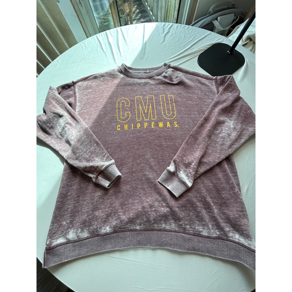 CMU Chippewas Central Michigan University Acid Wash Sweatshirt Maroon XL